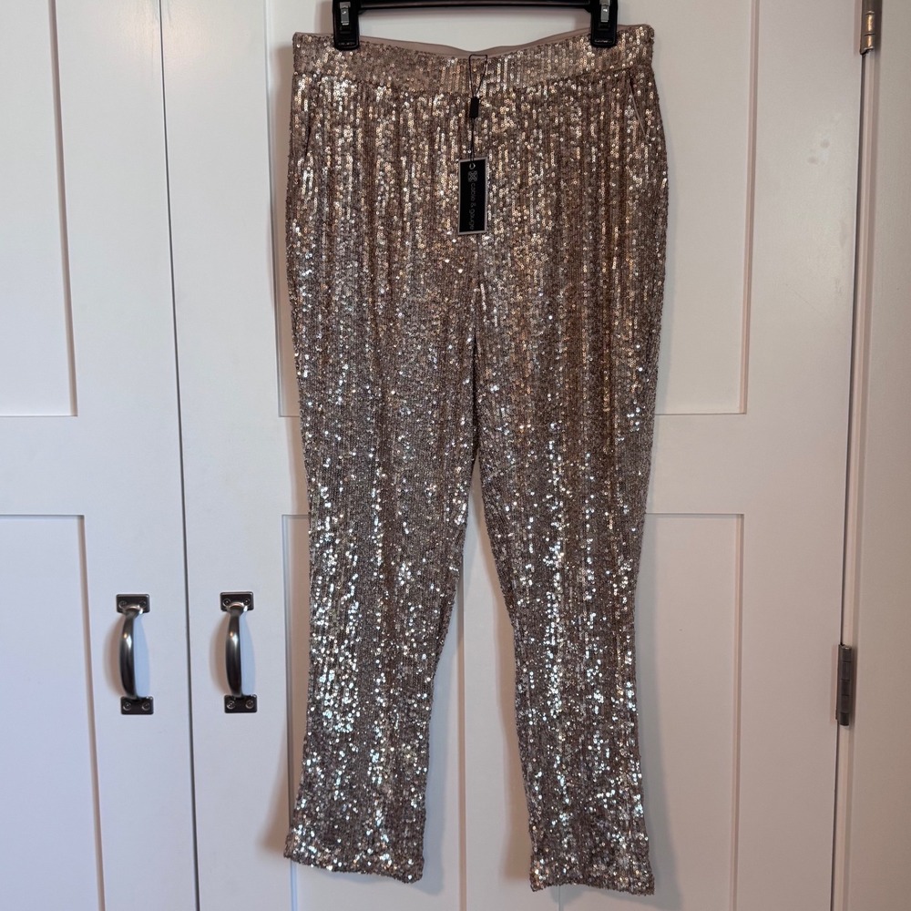 NWT Cable & Gauge Champagne Ombre Women's Size Medium Sequin Pull-On Pants Party